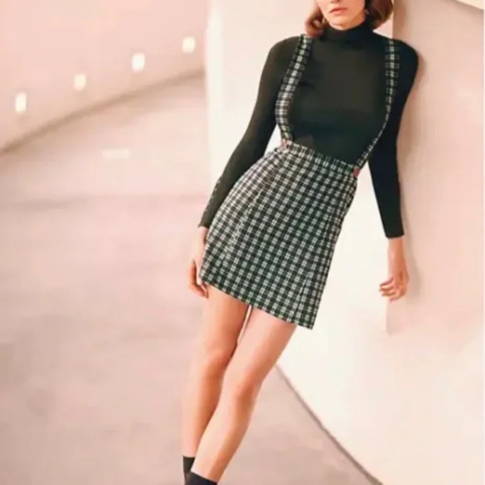 Anthropologie Maeve Pinafore Green Plaid Skirt